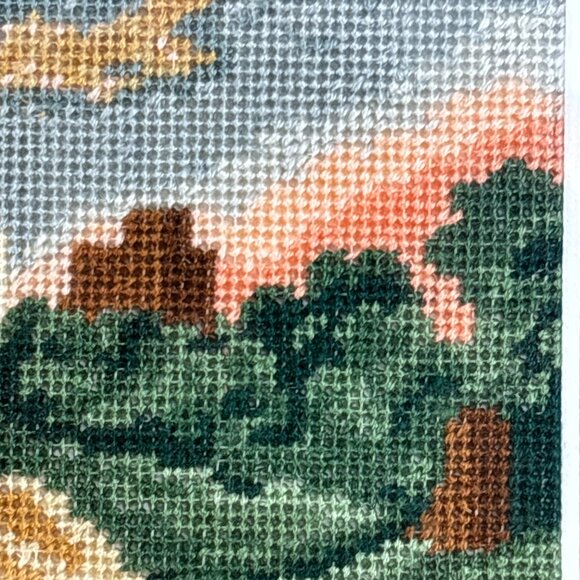 Vintage Framed Petit Point Girl Needlepoint Art Hand-Stitched Wall Decor - Picture 6 of 13